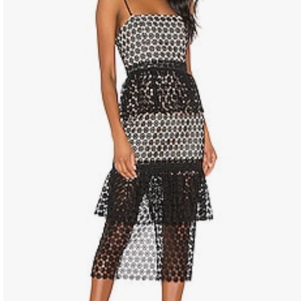 NBD Black and White Mesh Midi Dress